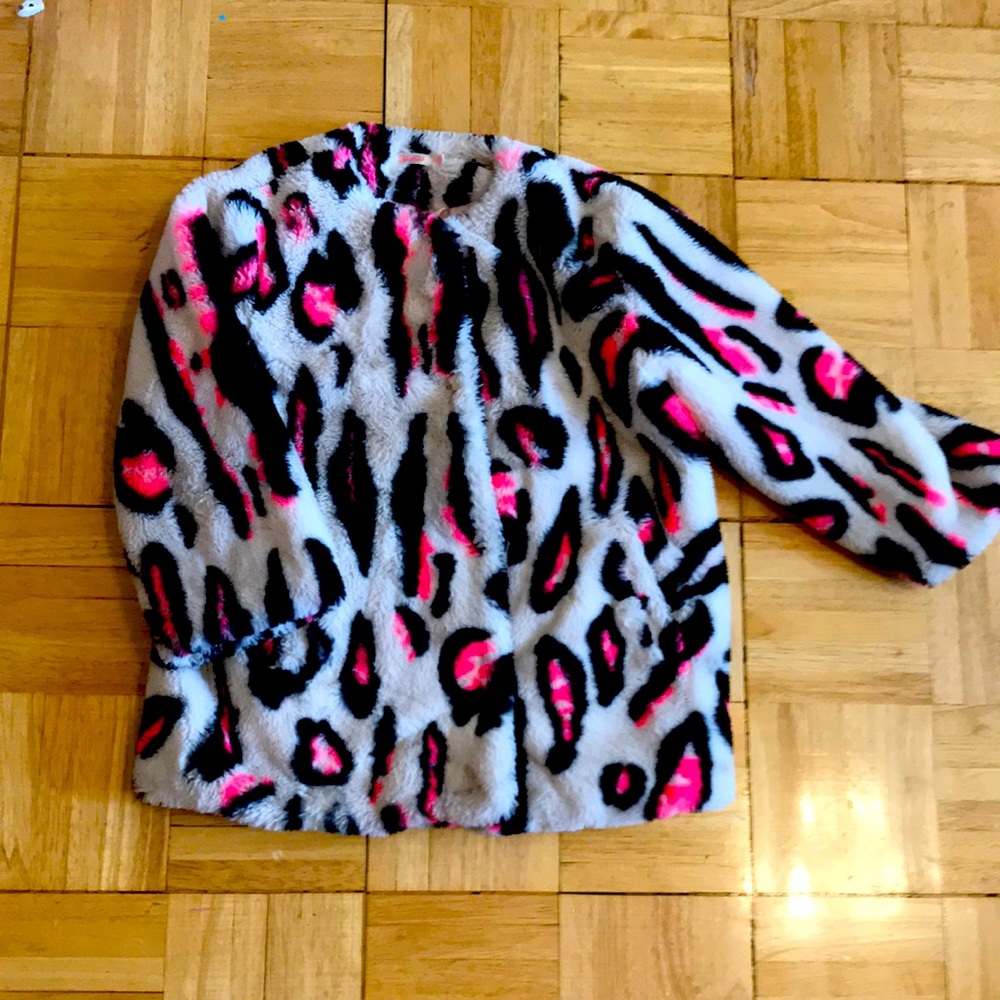 Billieblush faux fur black, neon pink, cream coat